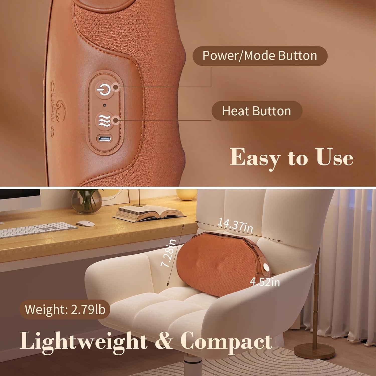 Cojín de Masaje Shiatsu Inalámbrico CuPiLo con Calor 36.4cm