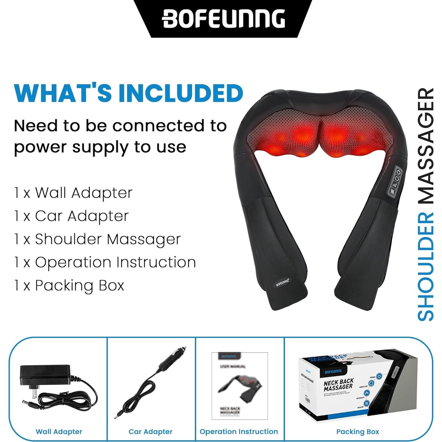 Masajeador de Cuello y Espalda Shiatsu BOFEUNNG con Calor