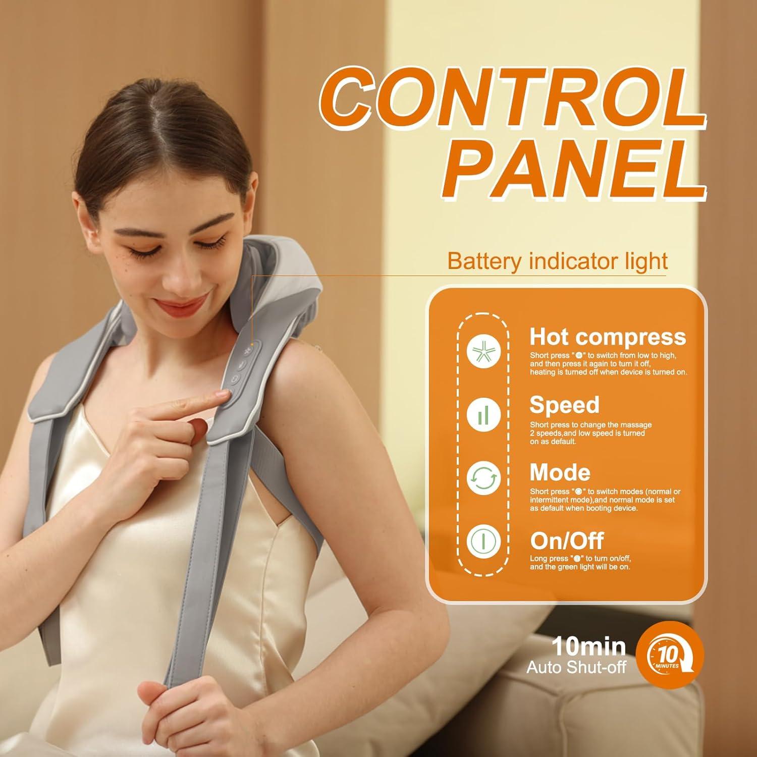 Masajeador de Cuello Shiatsu Evebless 5D Inalámbrico con Calor