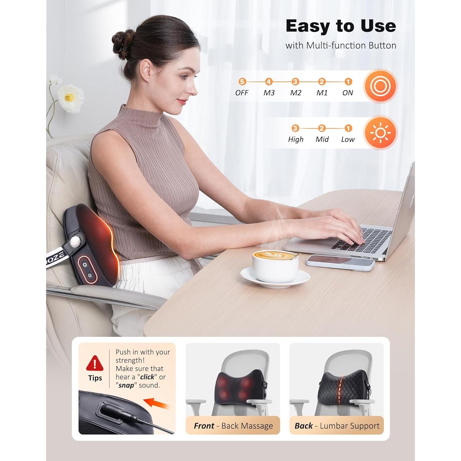 Masajeador de Espalda KNQZE con Calor 4D, Alivio Dolor Tejido Profundo