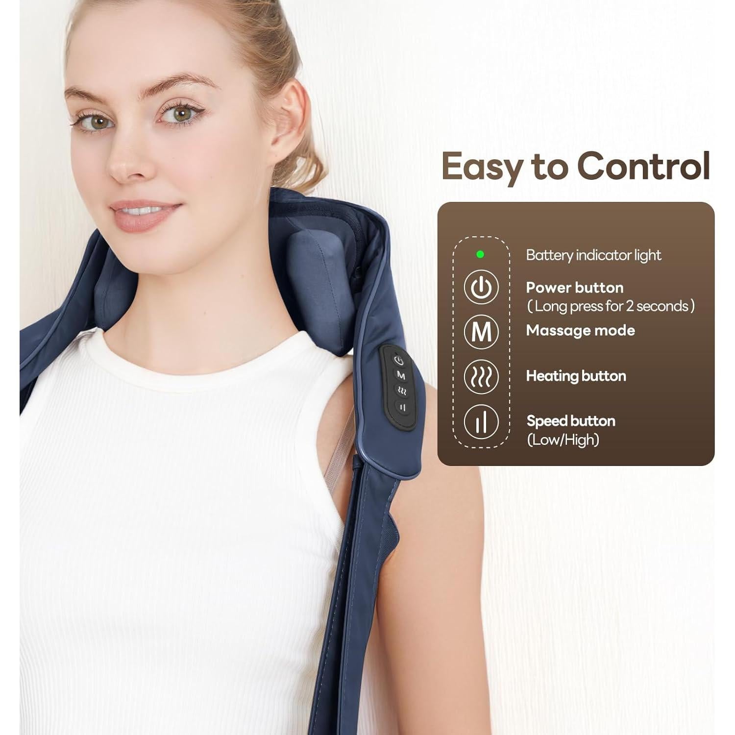 Masajeador de Cuello Inalámbrico Perlevi N27A con Calor 6D