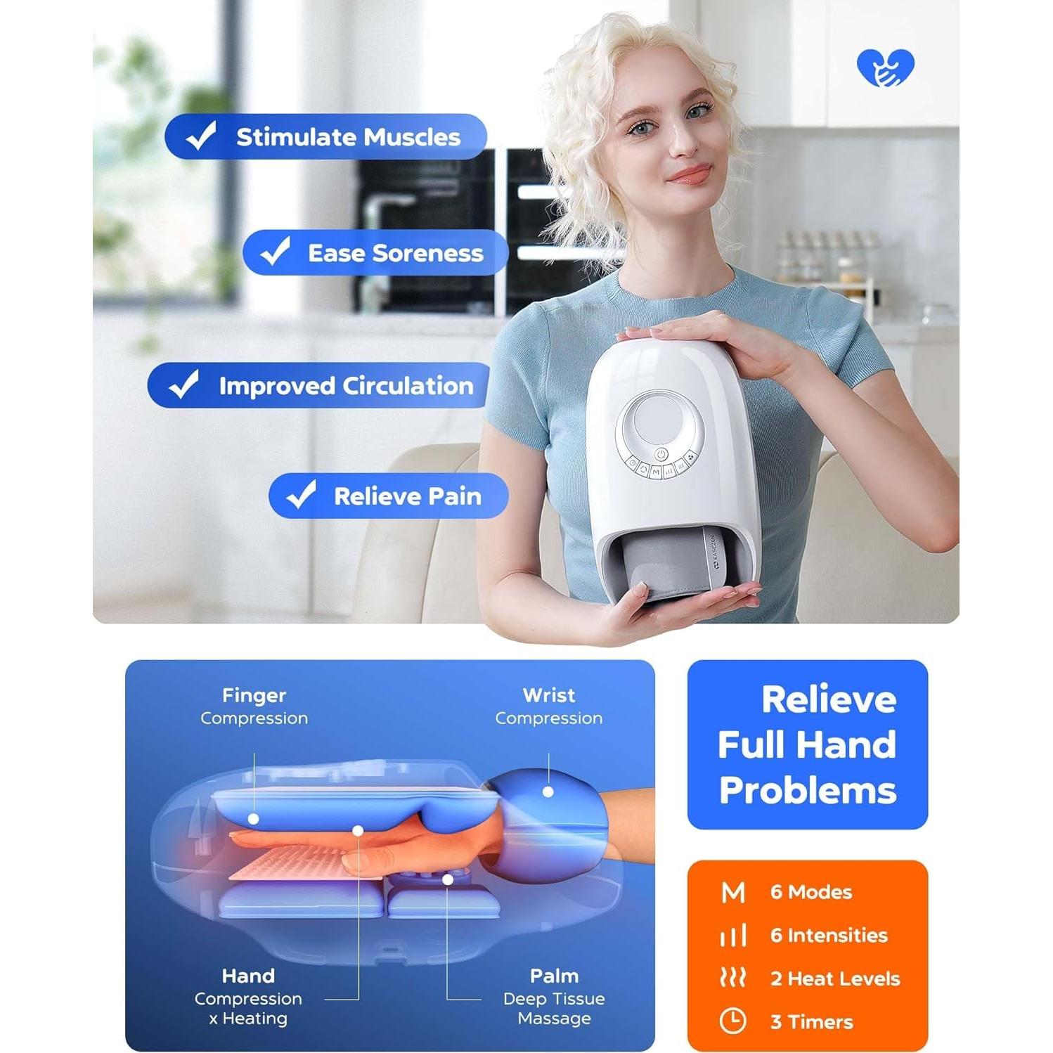 Masajeador de Manos EaseZen H7 con Calor y Compresión