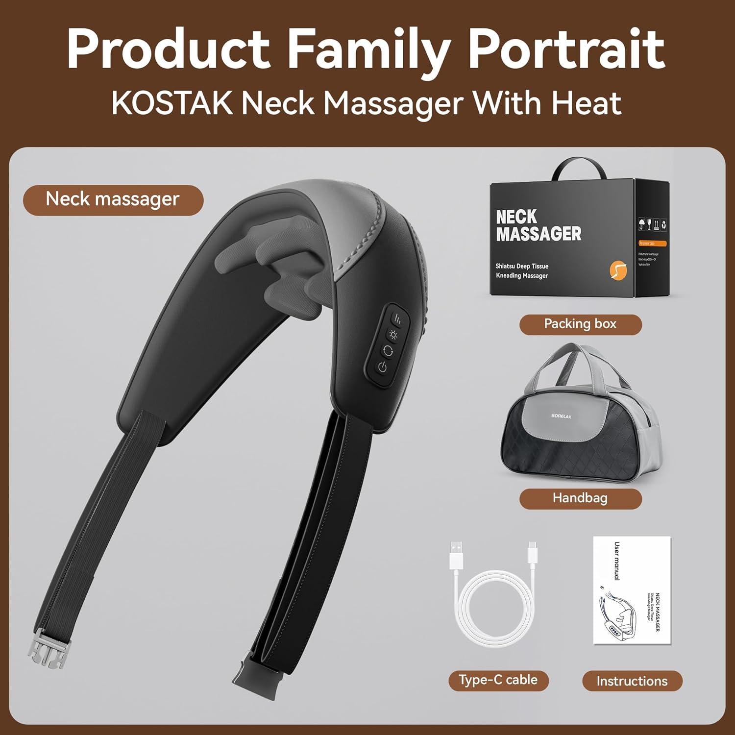 Masajeador Shiatsu KOSTAK para Cuello y Hombros con Calor