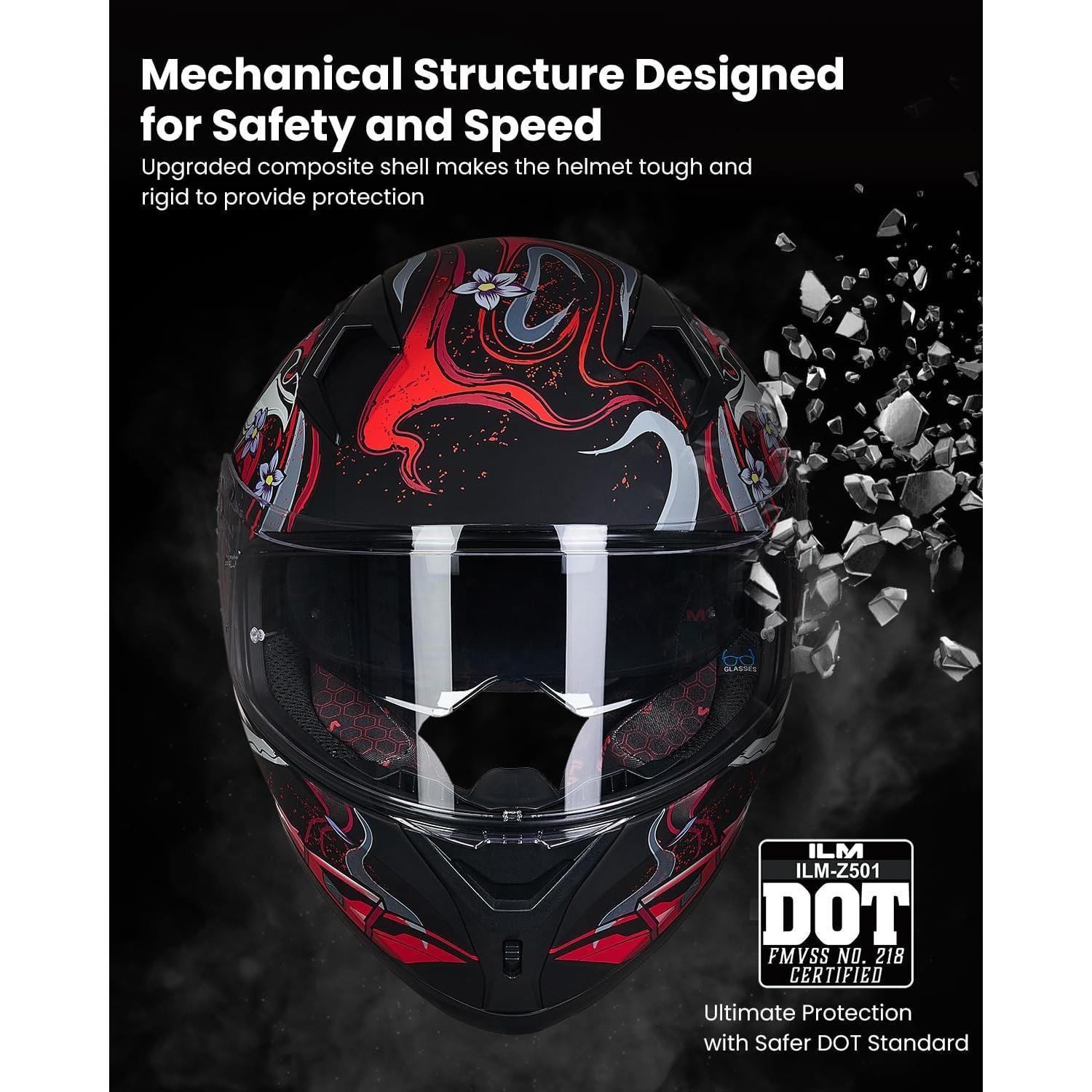 Casco de motocicleta ILM Z501 rojo con viseras y aletas