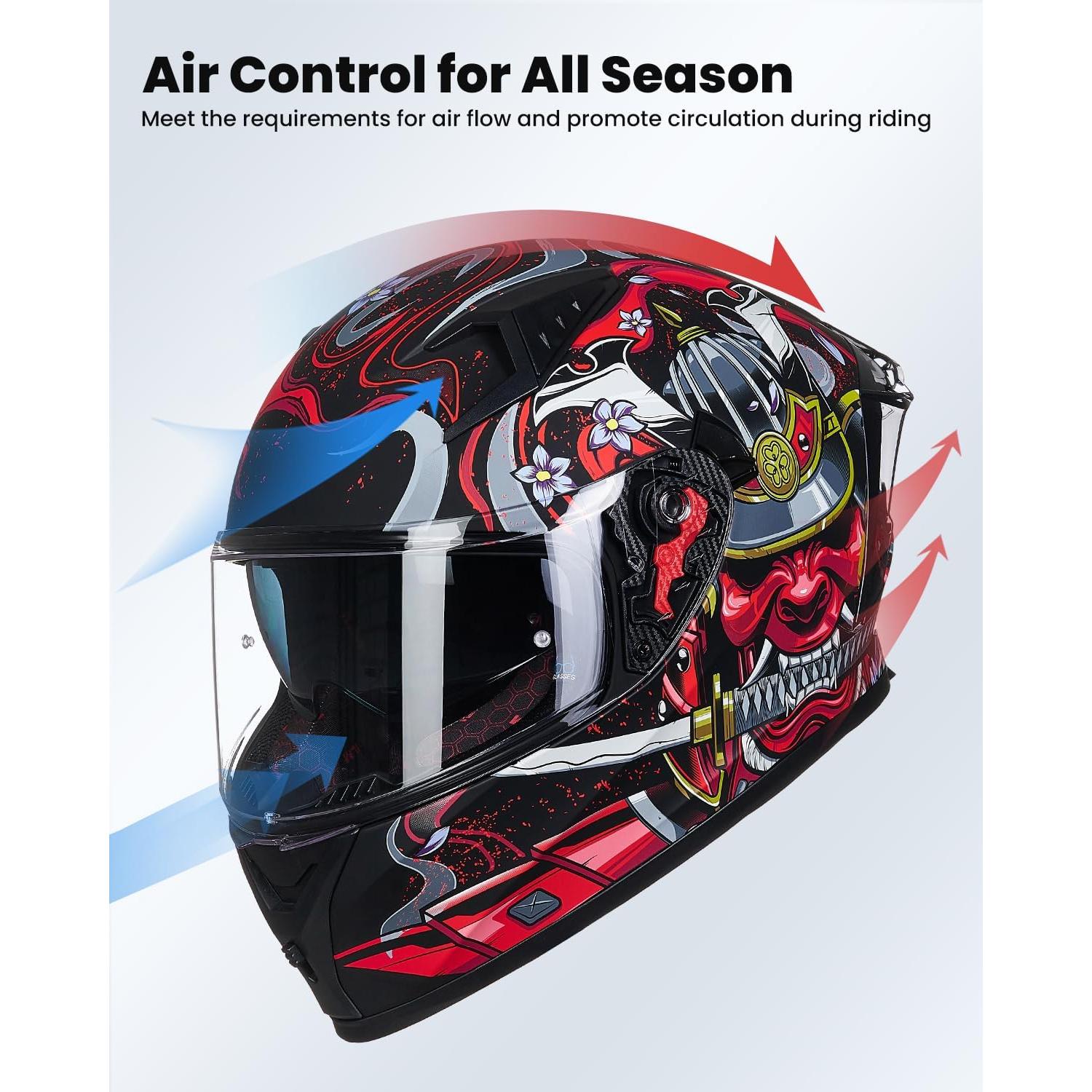 Casco de motocicleta ILM Z501 rojo con viseras y aletas