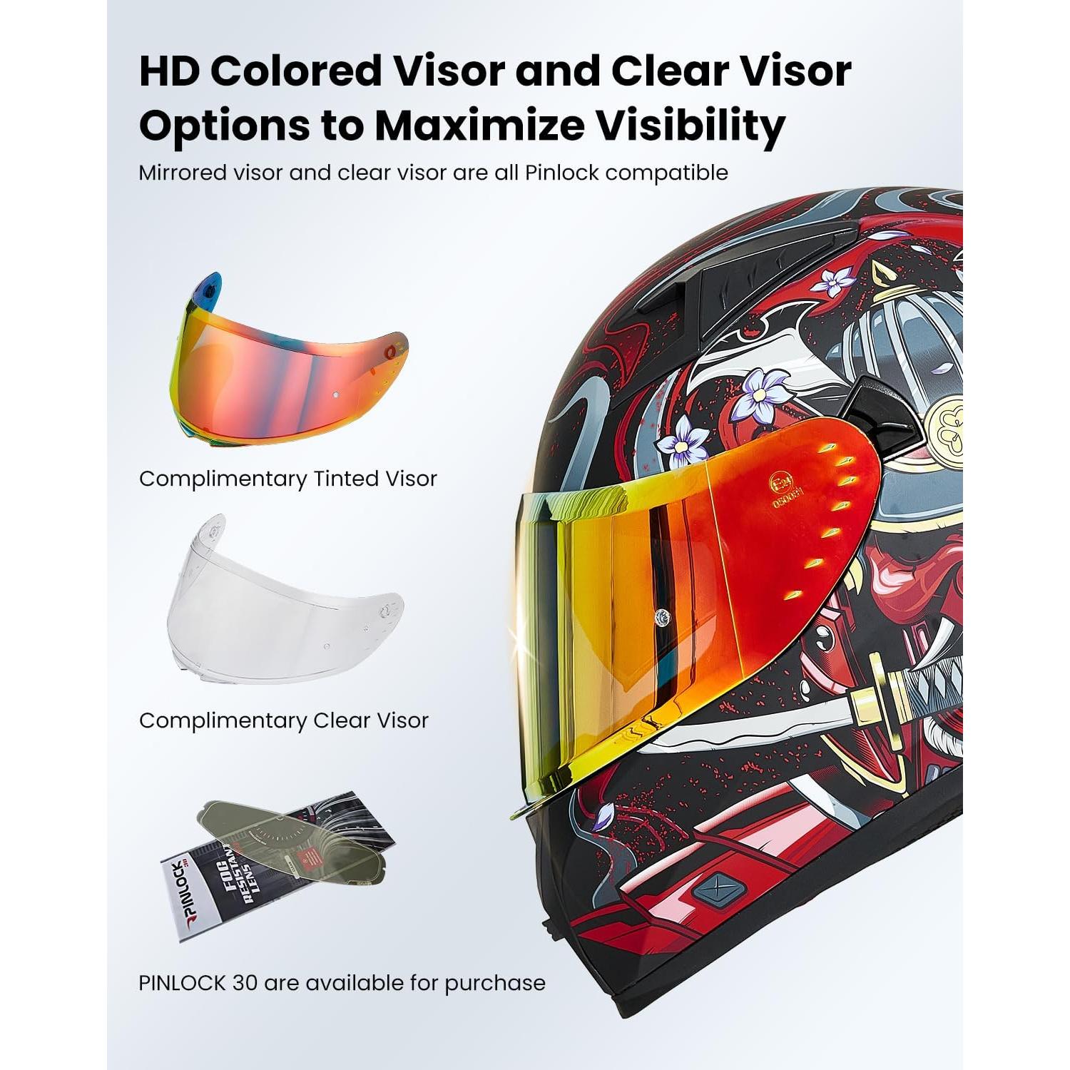 Casco de motocicleta ILM Z501 rojo con viseras y aletas