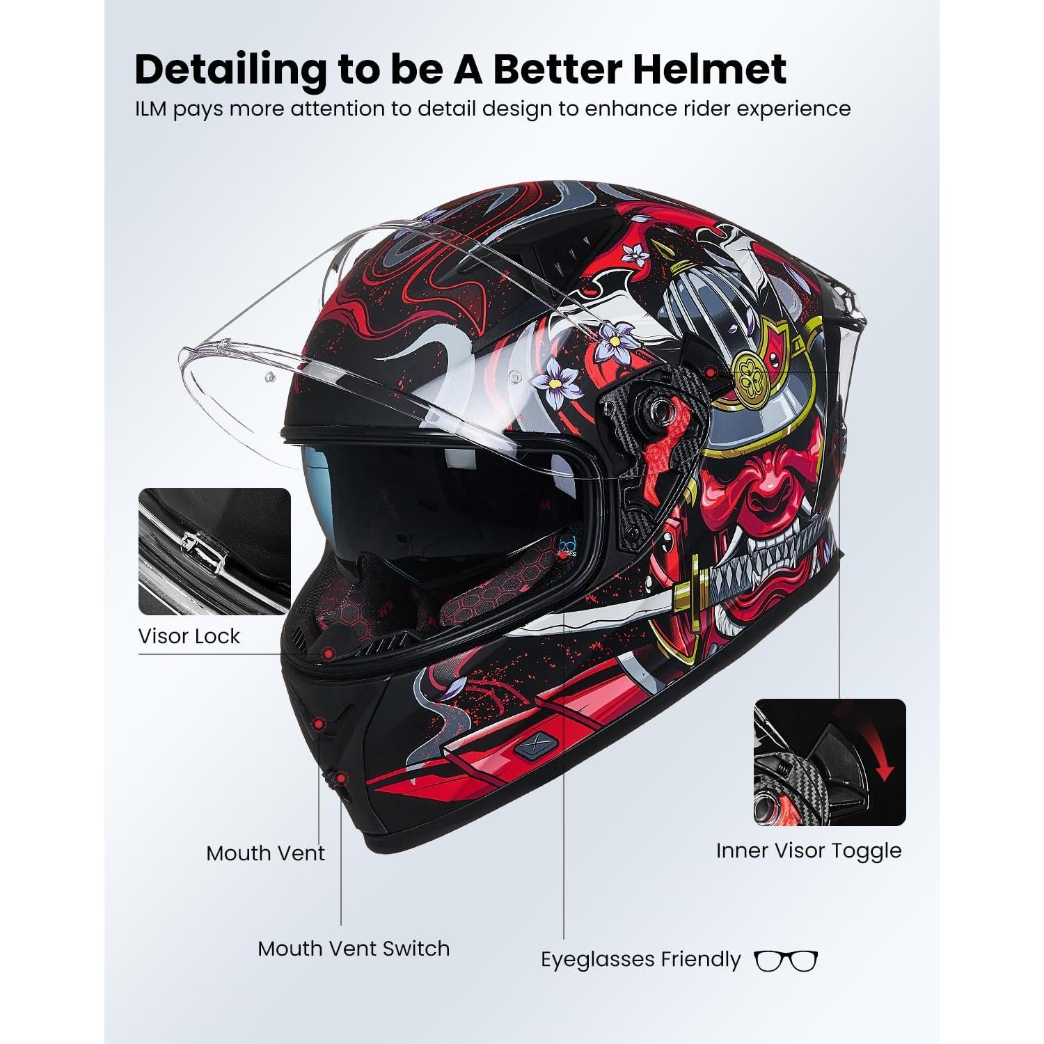 Casco de motocicleta ILM Z501 rojo con viseras y aletas