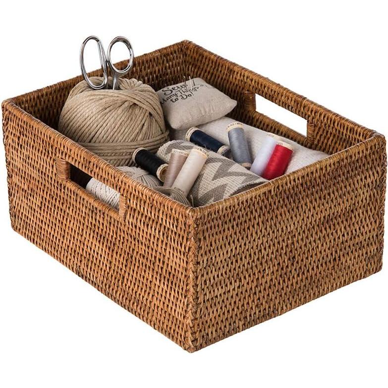 KOUBOO La Jolla Rattan Shelf Handles, Medium, Honey-Brown Storage Basket,