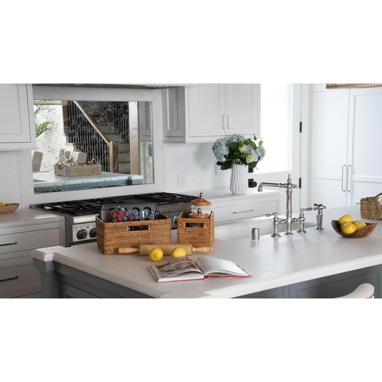 KOUBOO La Jolla Rattan Shelf Handles, Medium, Honey-Brown Storage Basket,