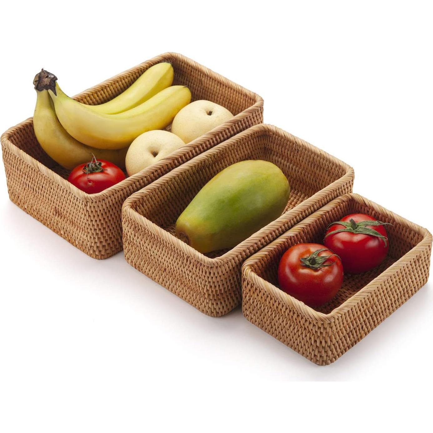 Cestas de Almacenamiento DECRAFTS de Ratán Natural - Juego de 3