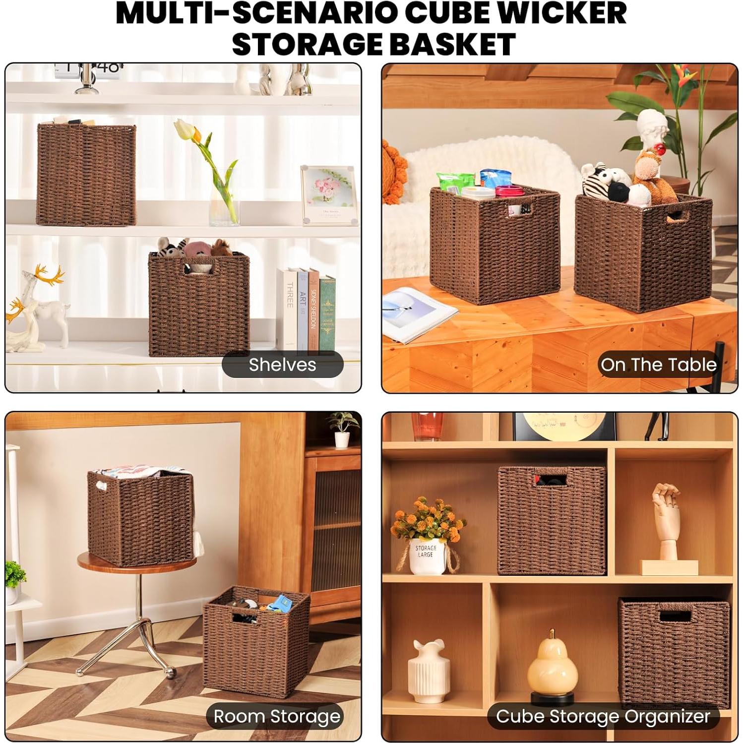 Cestas de Almacenamiento de Mimbre ICERZCZ 28x26x28 cm 2 Pzas