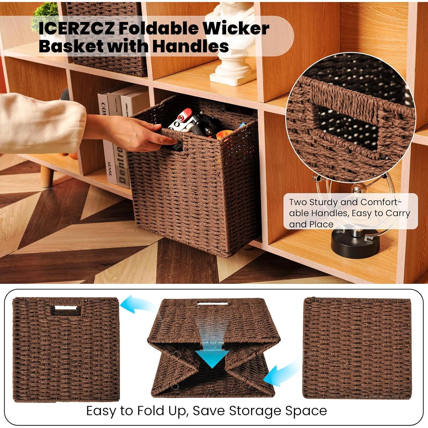 Cestas de Almacenamiento de Mimbre ICERZCZ 28x26x28 cm 2 Pzas