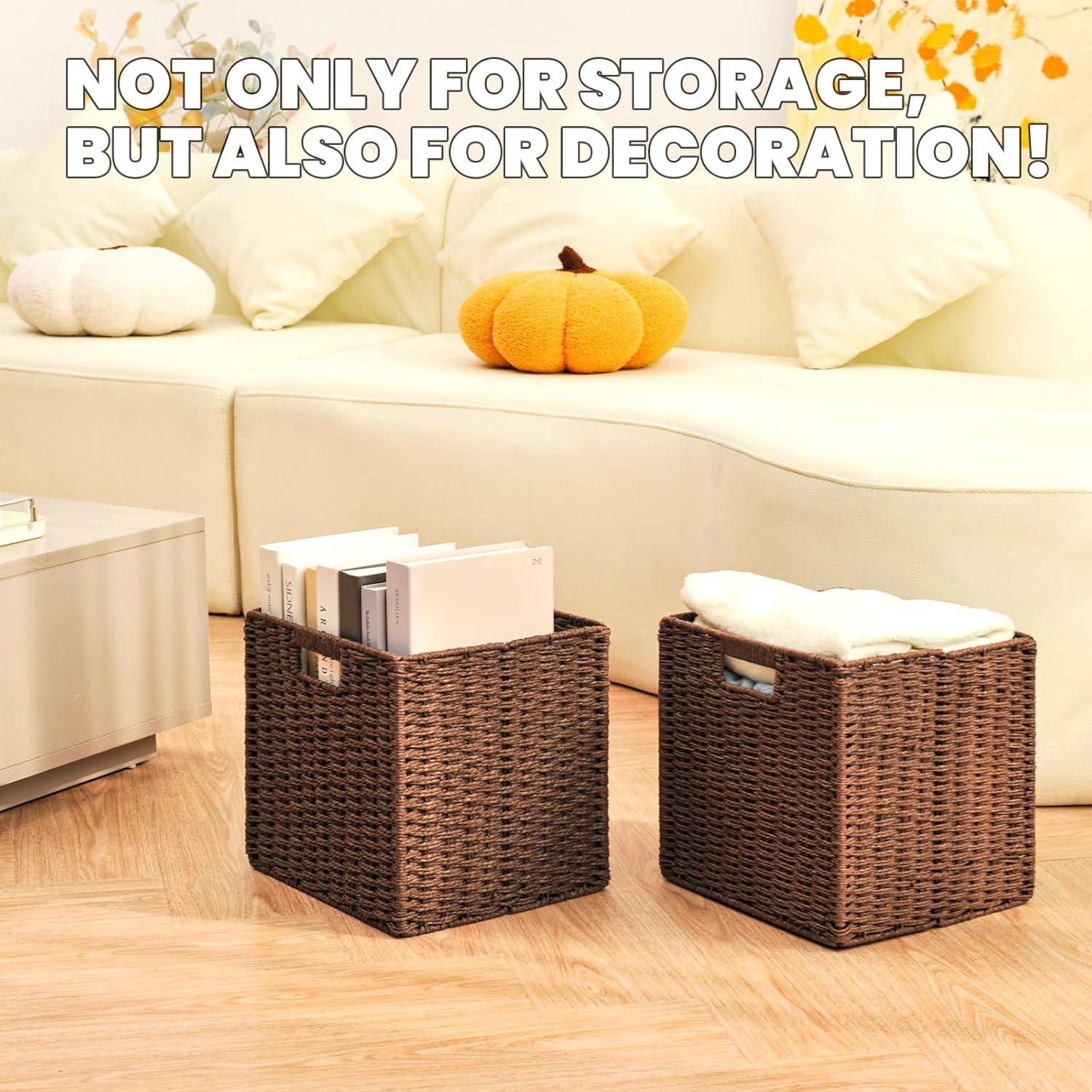 Cestas de Almacenamiento de Mimbre ICERZCZ 28x26x28 cm 2 Pzas