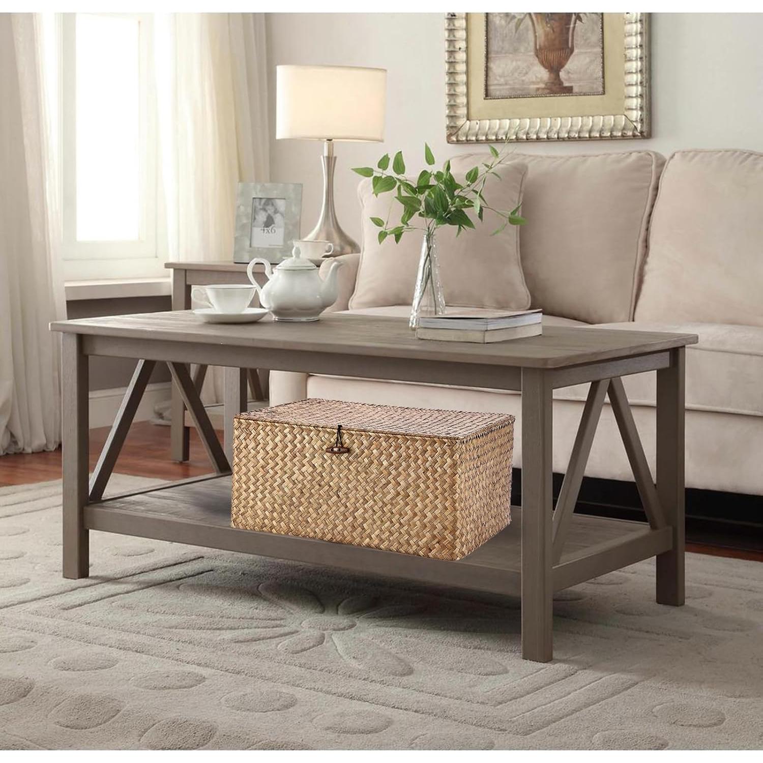 Cesta de Almacenamiento Hipiwe Extra Grande de Hierba Marina con Tapa