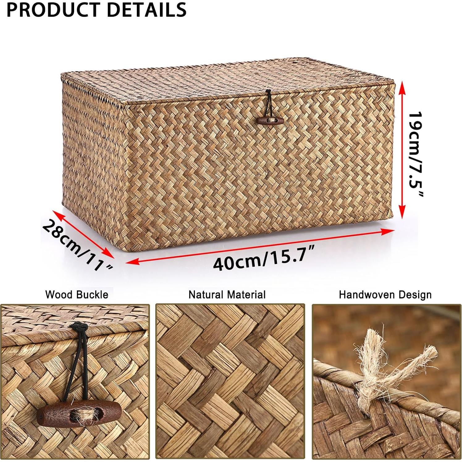 Cesta de Almacenamiento Hipiwe Extra Grande de Hierba Marina con Tapa