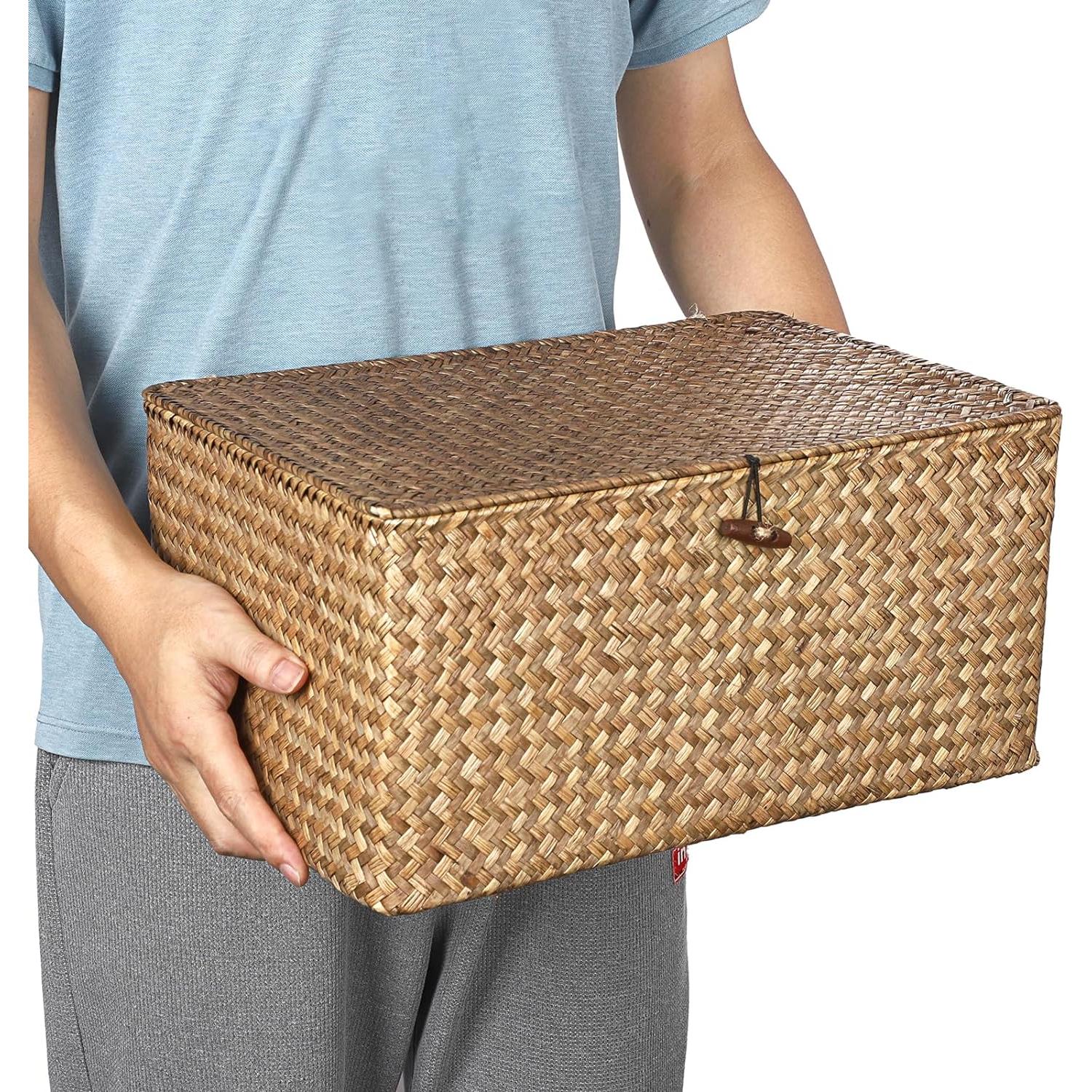 Cesta de Almacenamiento Hipiwe Extra Grande de Hierba Marina con Tapa