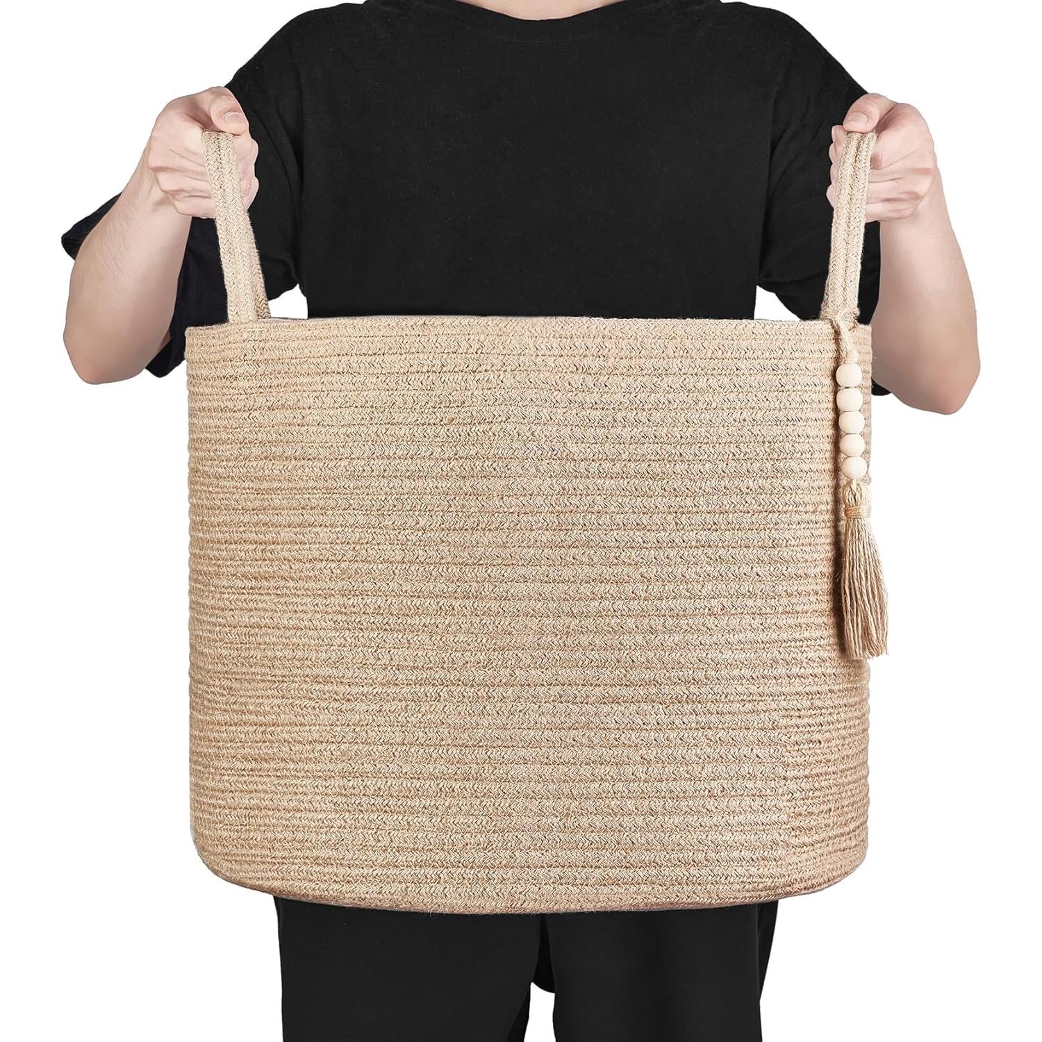 Cesta de Almacenamiento Tejida Mkono Yute 40.6x35.1cm Decorativa