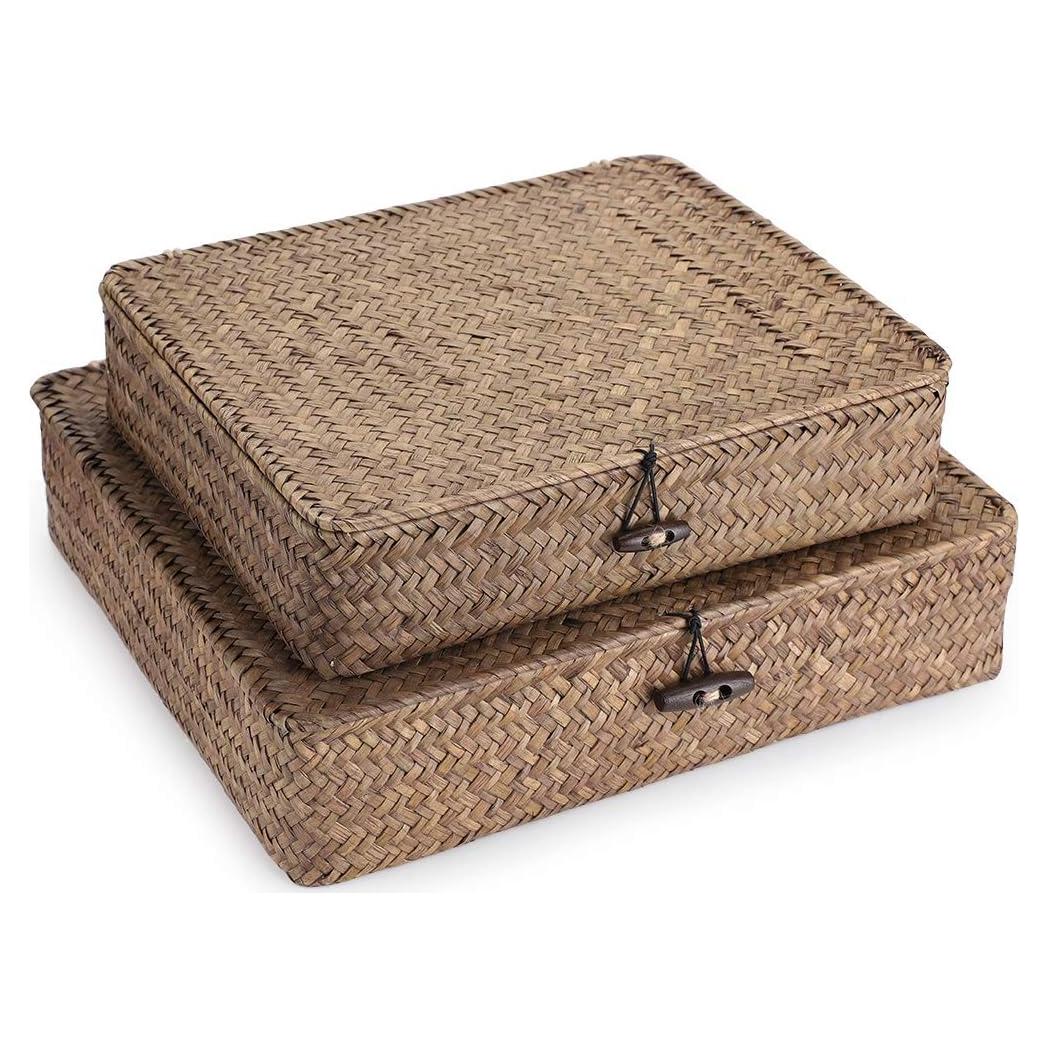 Hipiwe Conjunto de 2 Cestas de Almacenamiento de Mimbre Café