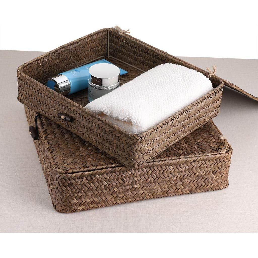 Hipiwe Conjunto de 2 Cestas de Almacenamiento de Mimbre Café