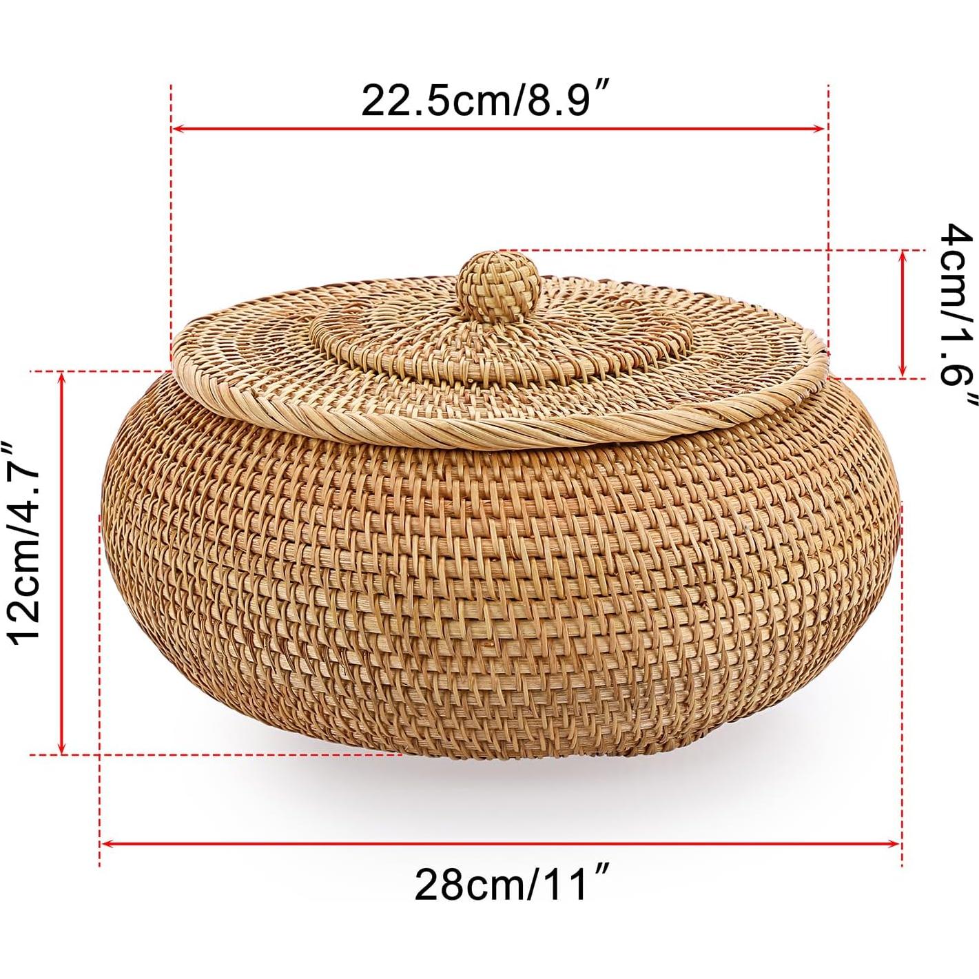Cesta de Almacenamiento Redonda Hipiwe de Ratán Natural 22.6 cm