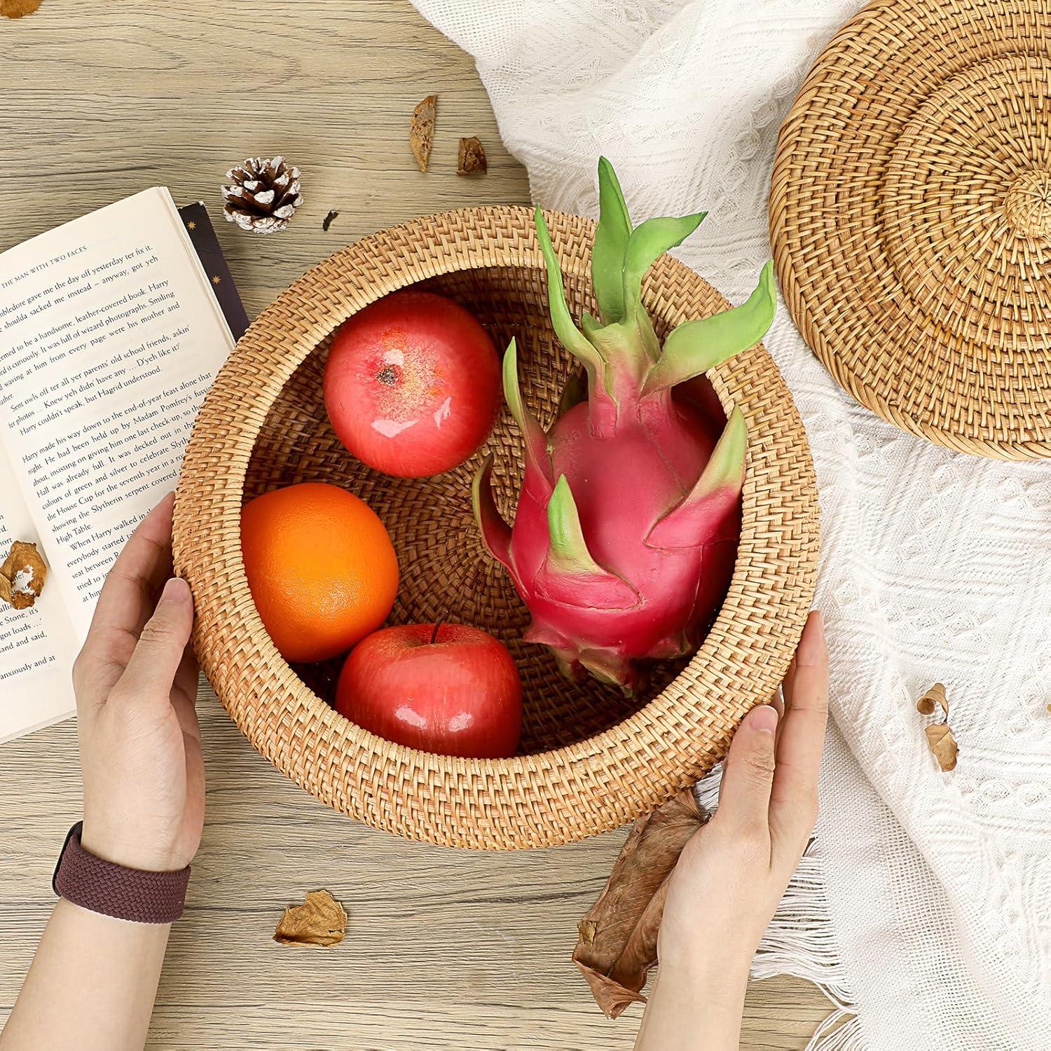 Cesta de Almacenamiento Redonda Hipiwe de Ratán Natural 22.6 cm