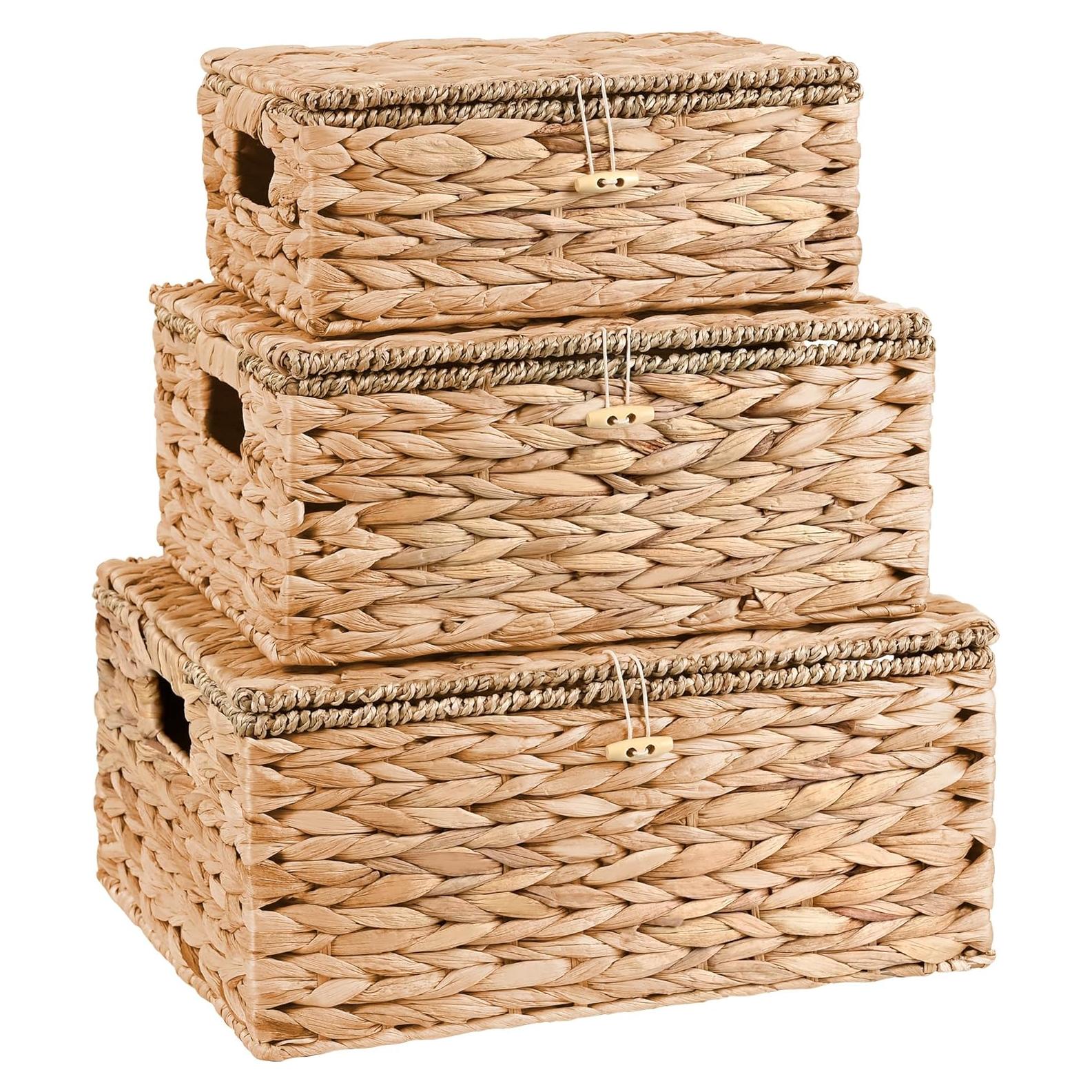 Cestas de Almacenamiento Ollieroo de Juncos Naturales - Juego de 3