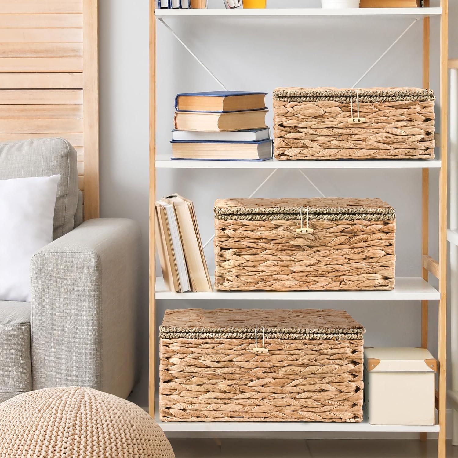 Cestas de Almacenamiento Ollieroo de Juncos Naturales - Juego de 3