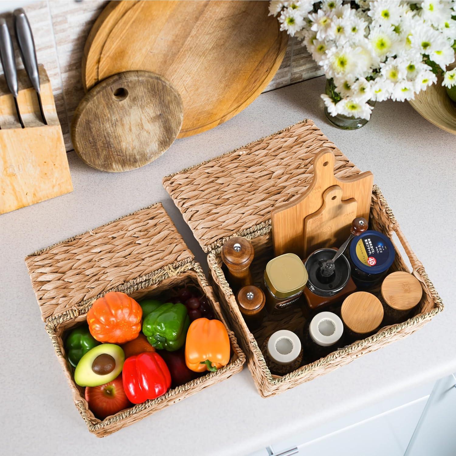 Cestas de Almacenamiento Ollieroo de Juncos Naturales - Juego de 3