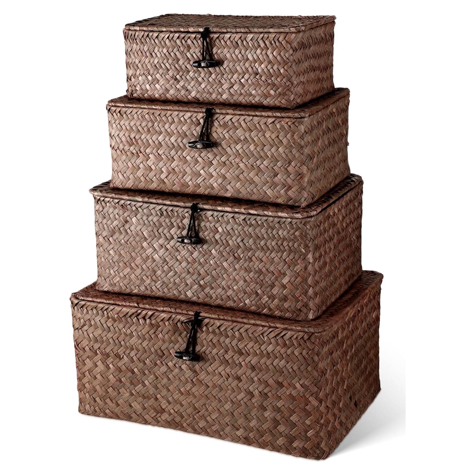 Conjunto de 4 Cestas de Almacenamiento Woanger de Mimbre Café