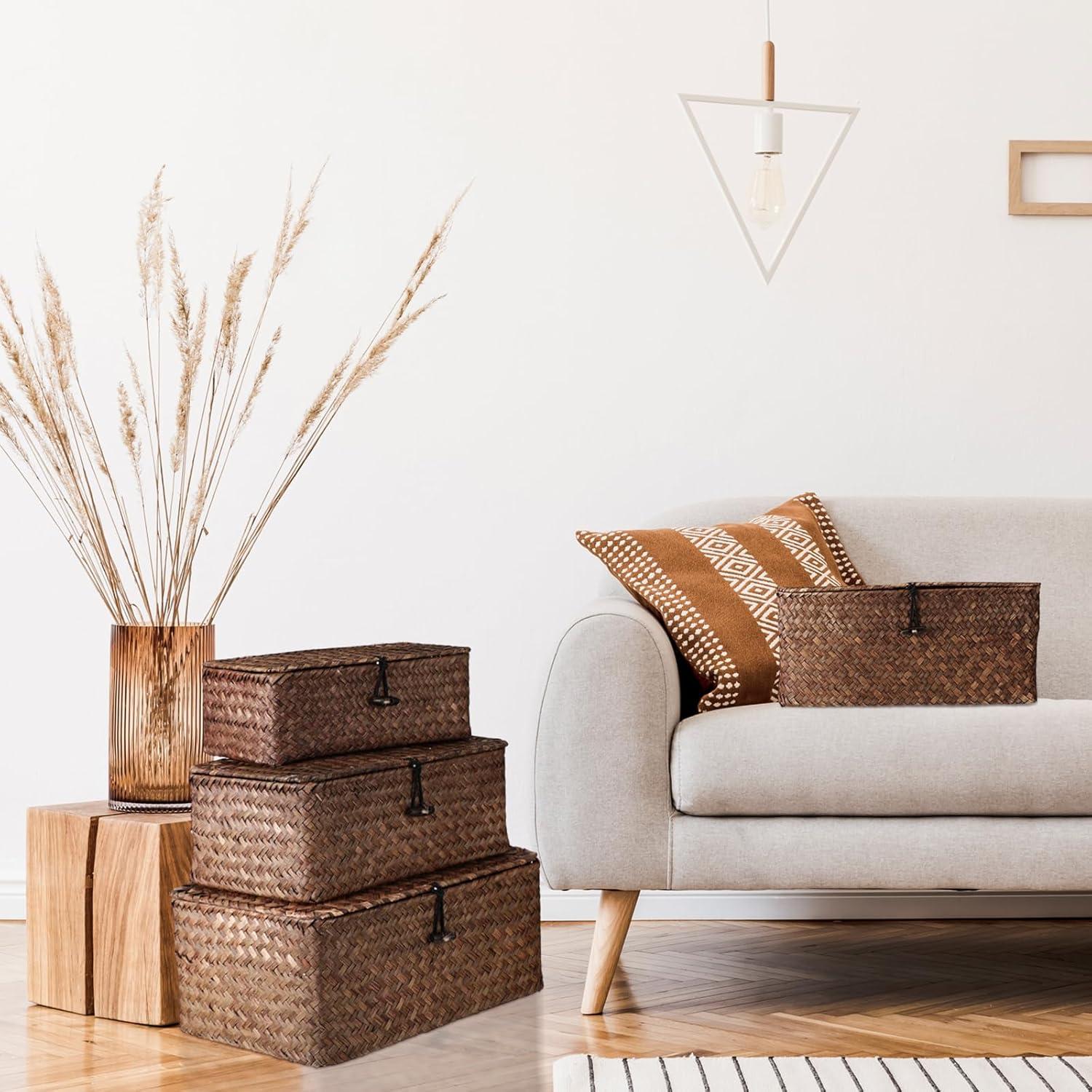 Conjunto de 4 Cestas de Almacenamiento Woanger de Mimbre Café