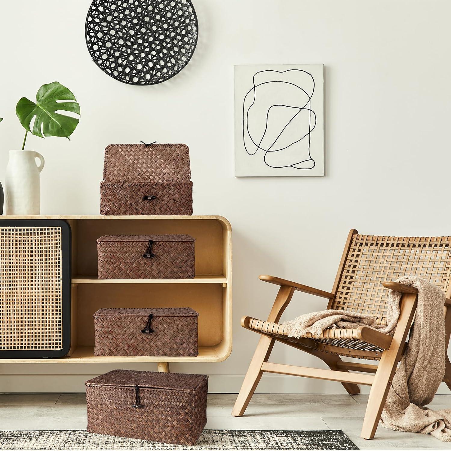 Conjunto de 4 Cestas de Almacenamiento Woanger de Mimbre Café