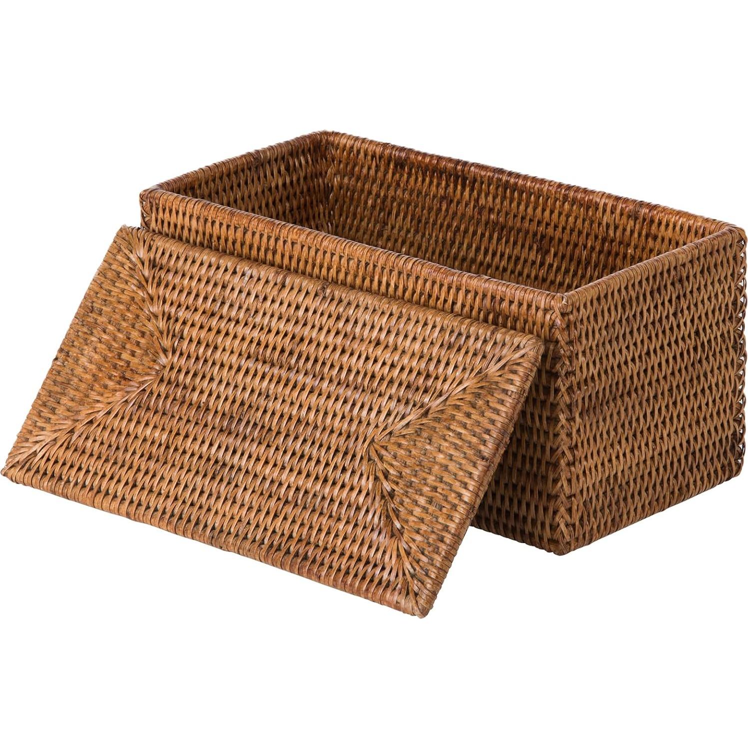 Caja de Almacenamiento Rectangular Kouboo de Ratan Miel 30.48cm