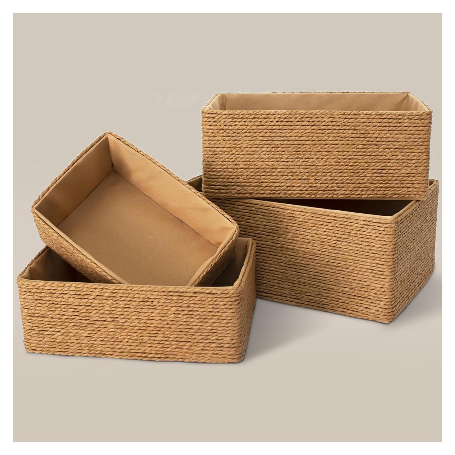 Cesta de Almacenamiento de Mimbre PROLAND Amarilla - Juego de 4