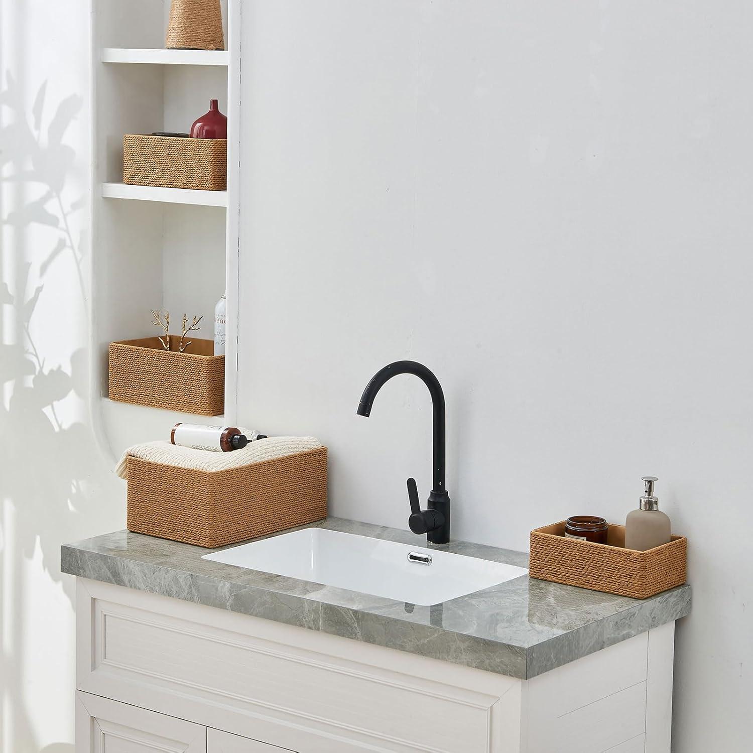 Cesta de Almacenamiento de Mimbre PROLAND Amarilla - Juego de 4