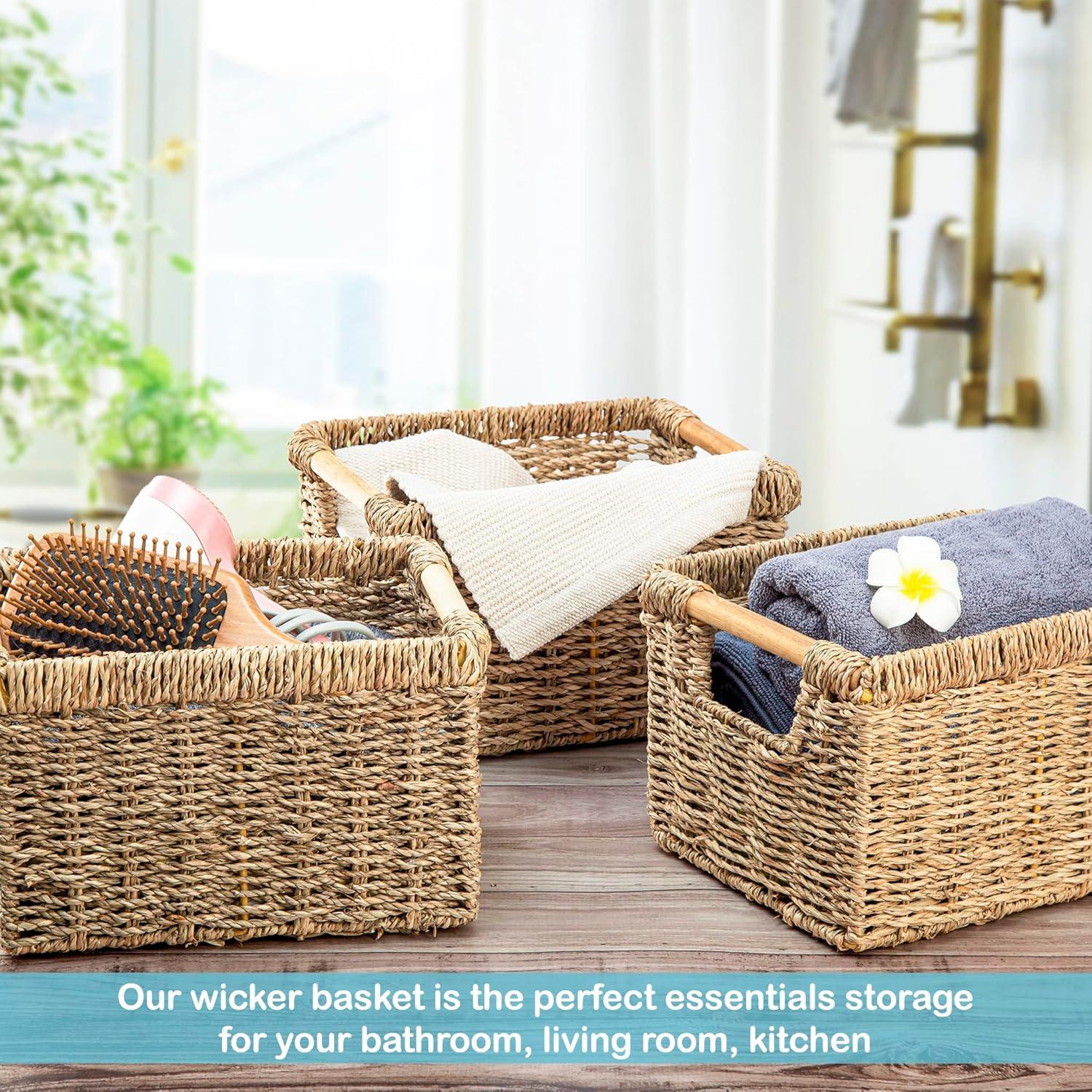 Cesta de Mimbre Rectangular VATIMA 3 Piezas 26.2x19.6x16 cm