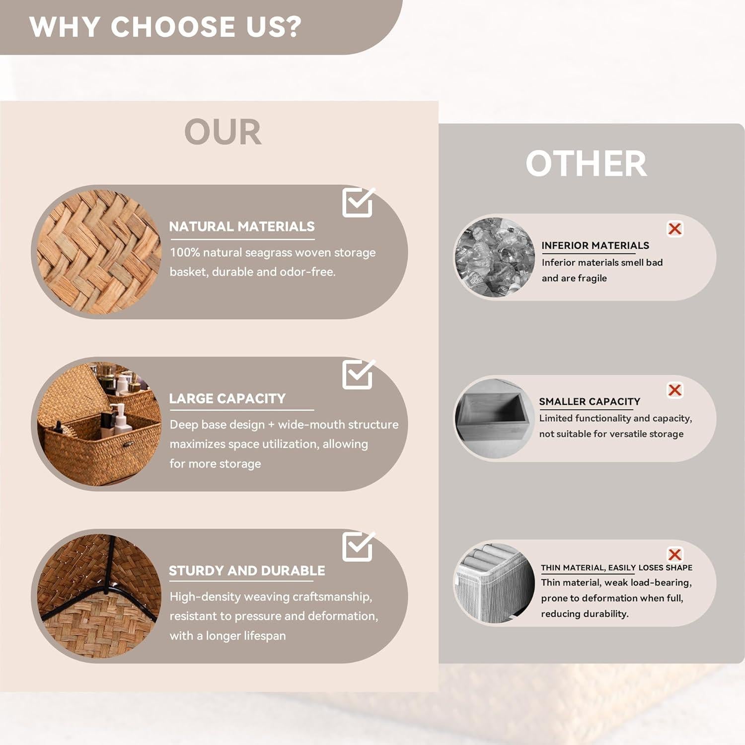 Cestas de almacenamiento de yute Nonam, juego de 3 con tapa