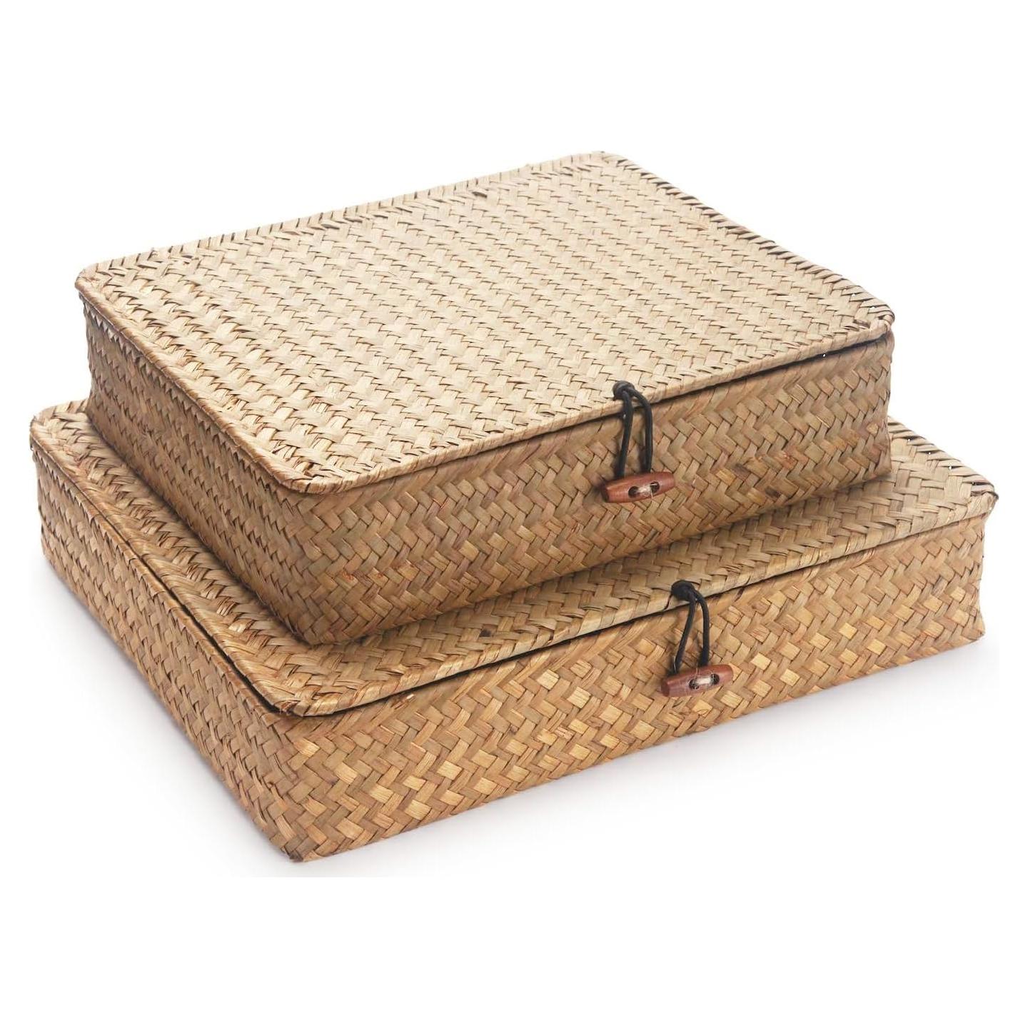 Cestas de Almacenamiento de Mimbre XIMISISE con Tapa 32x27.9cm