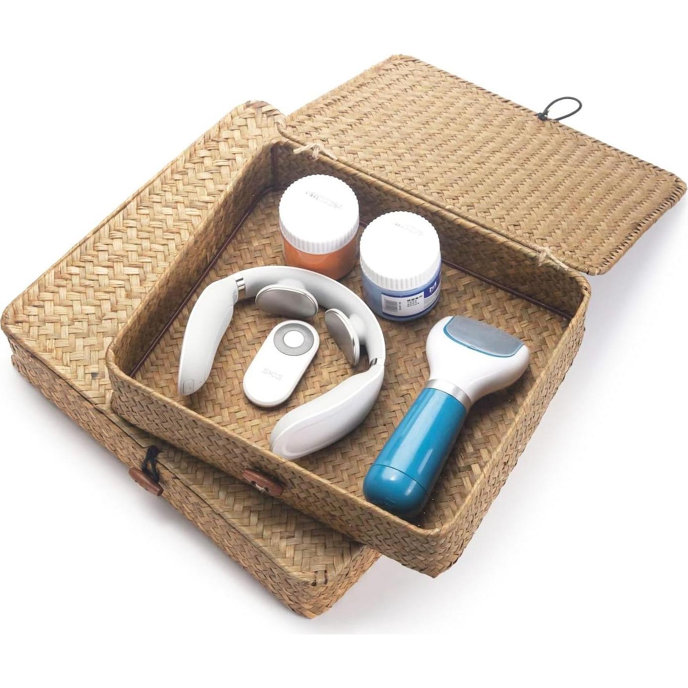 Cestas de Almacenamiento de Mimbre XIMISISE con Tapa 32x27.9cm