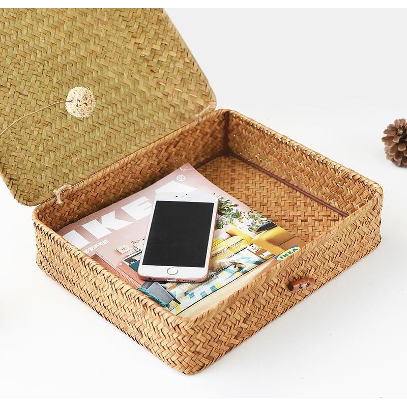 Cestas de Almacenamiento de Mimbre XIMISISE con Tapa 32x27.9cm