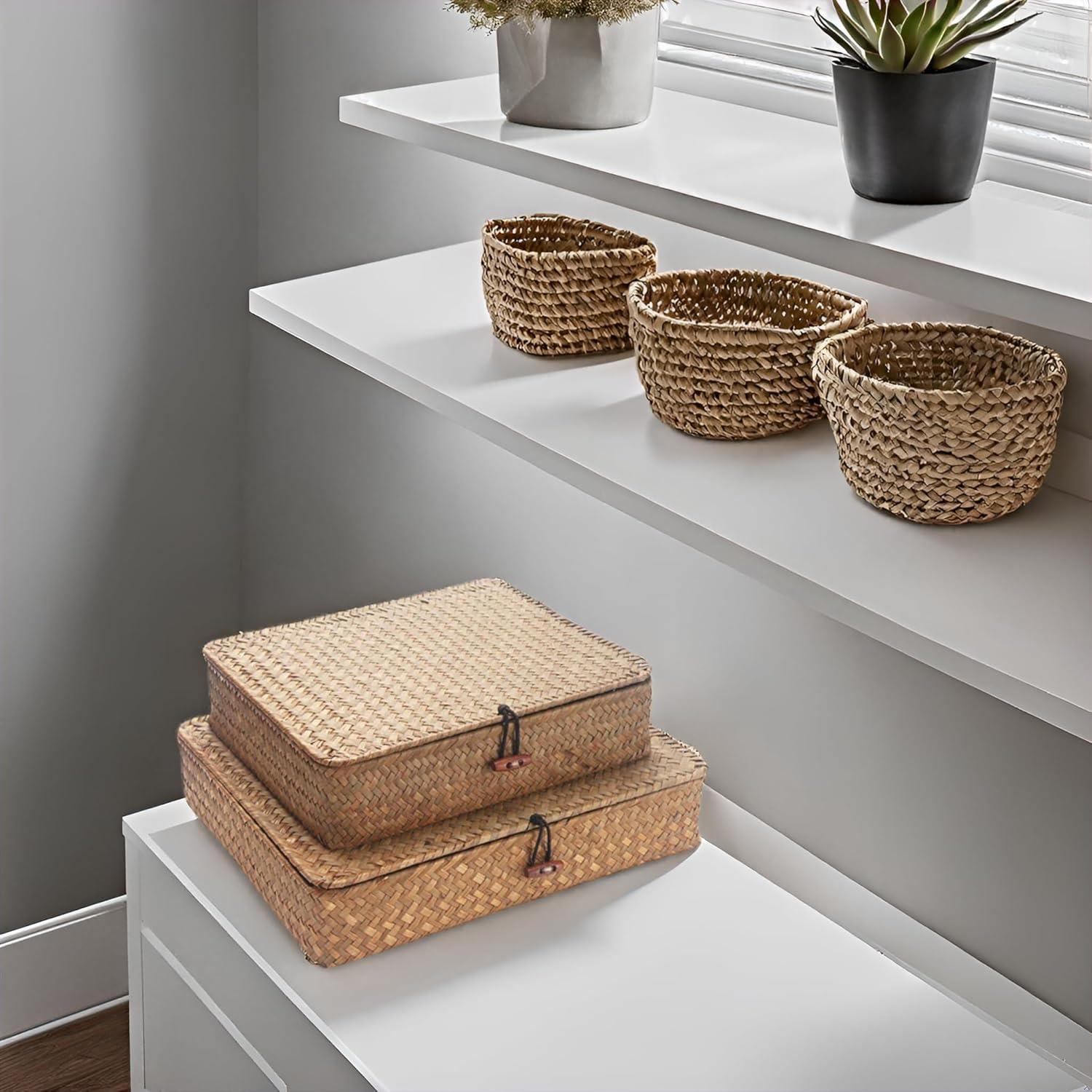 Cestas de Almacenamiento de Mimbre XIMISISE con Tapa 32x27.9cm