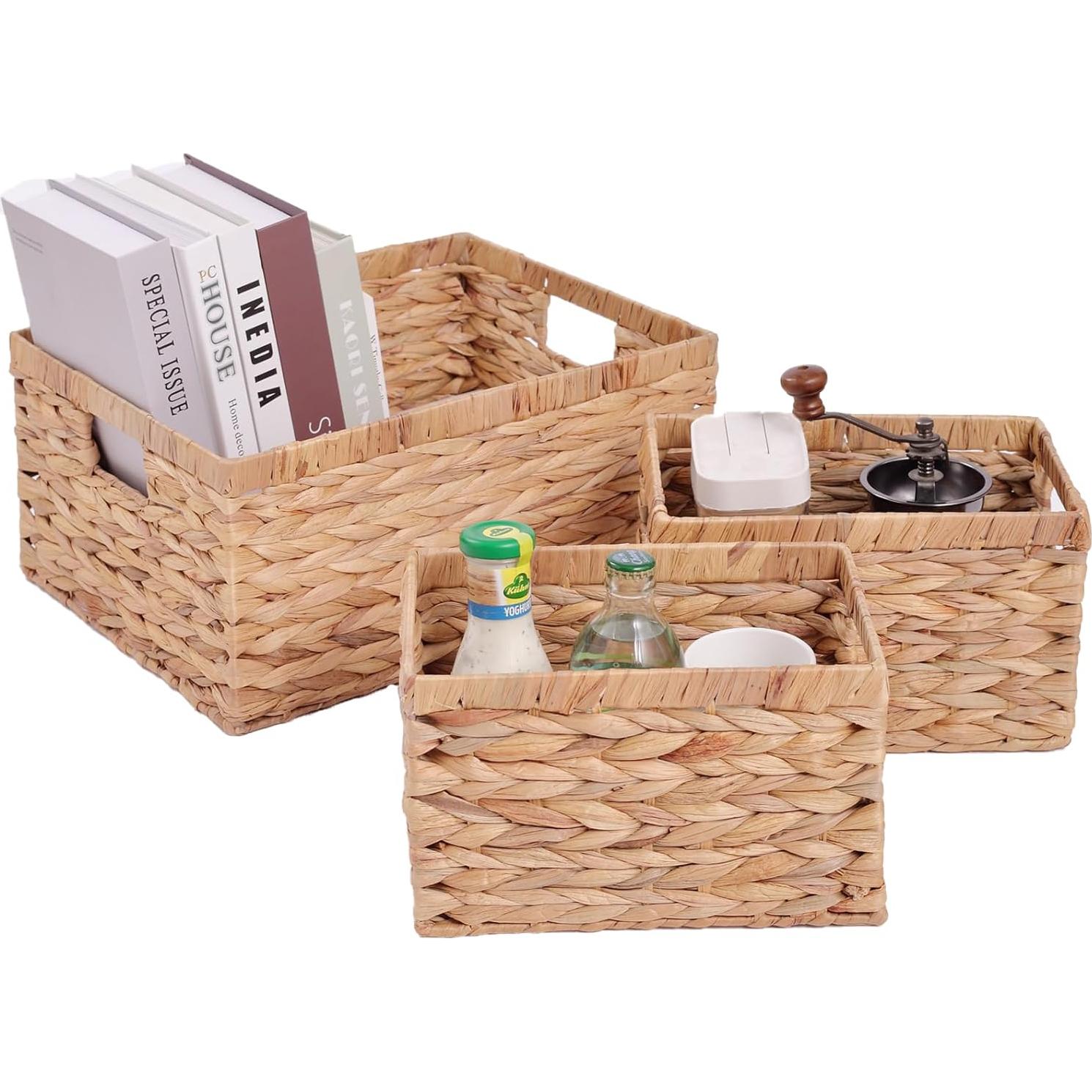 Juego de 3 Cestas de Almacenamiento Ratan PIUNYXO Beige