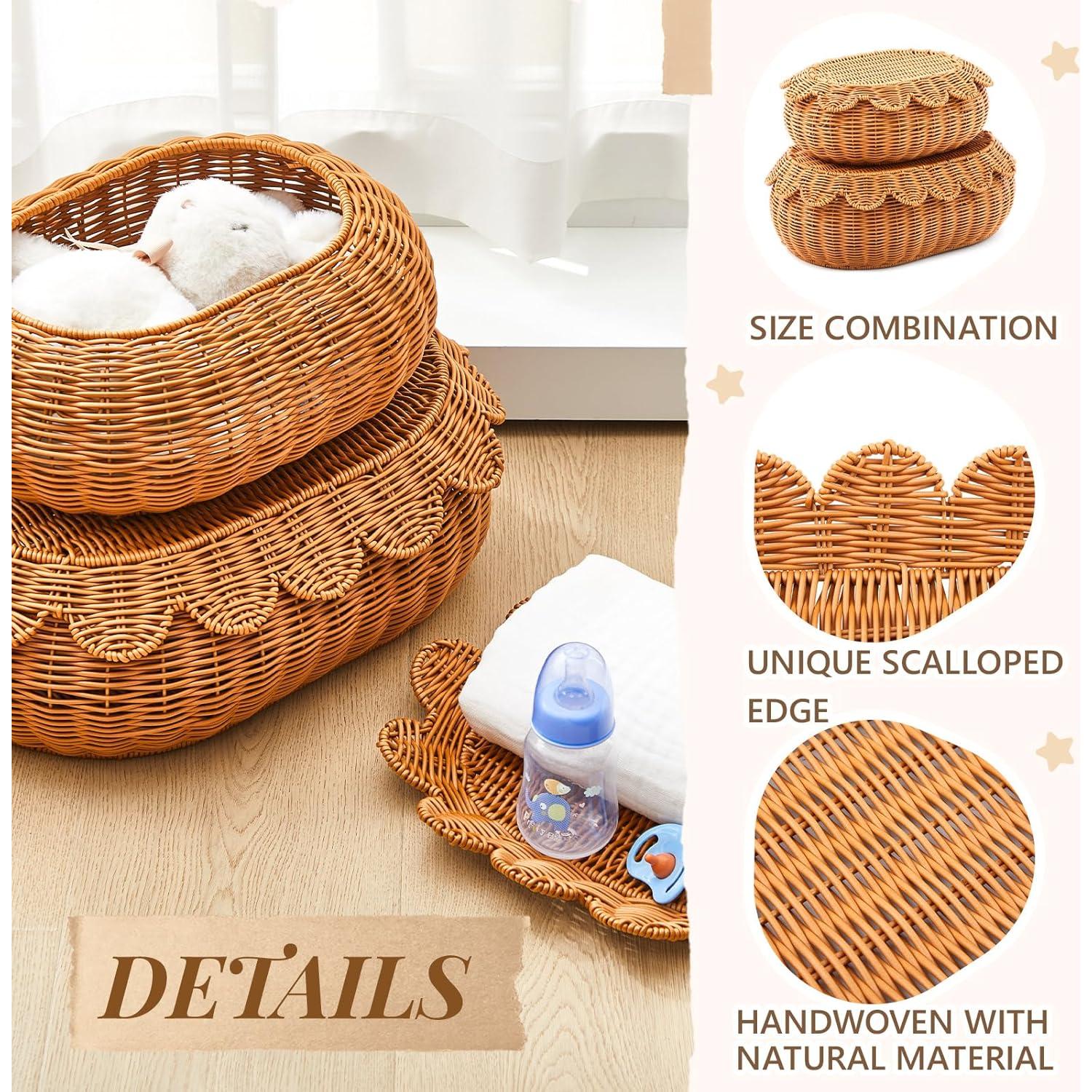 Cestas de Almacenamiento Juexica 2 Pcs Ratan con Tapa 38x26x15cm