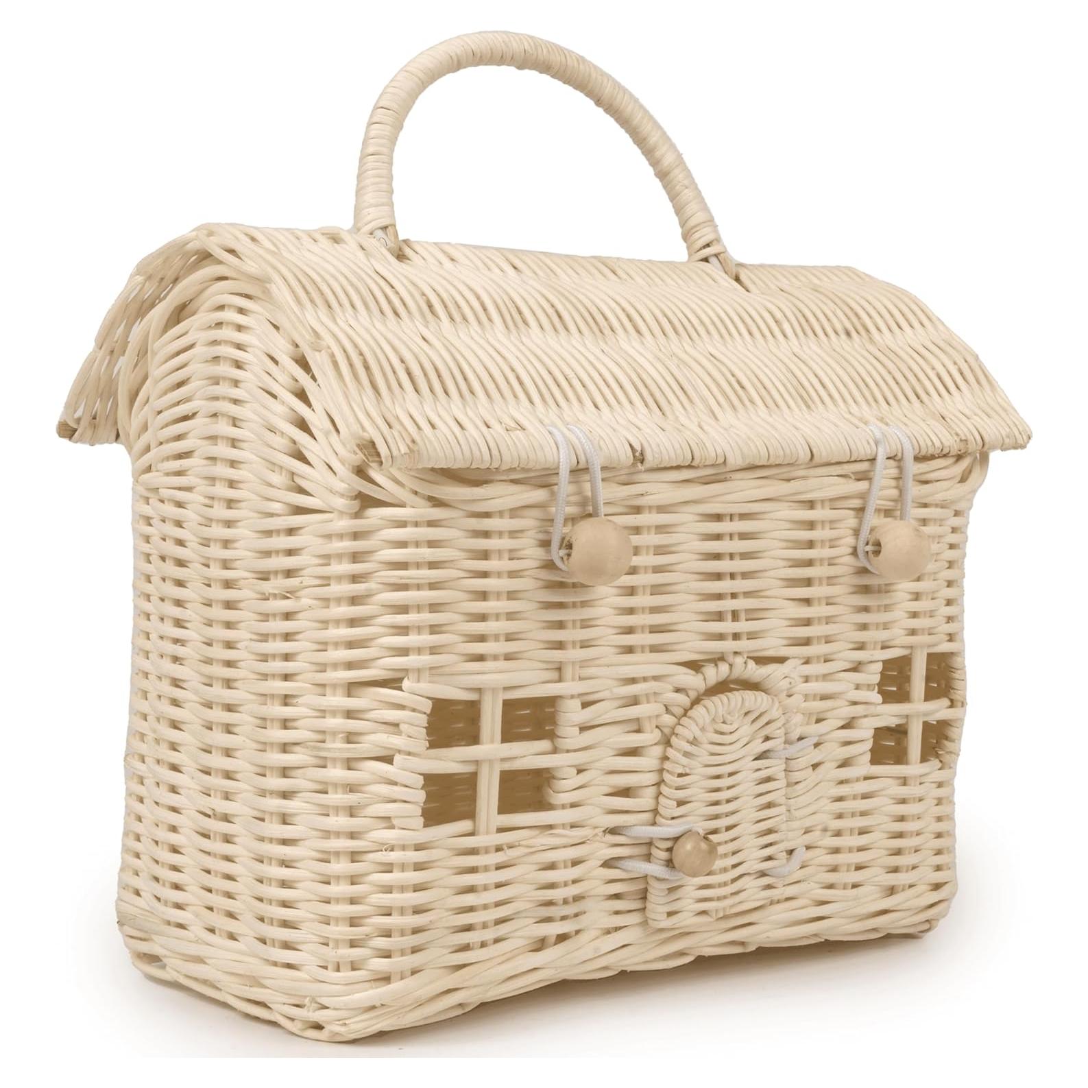 Cesta de Almacenamiento KOLWOVEN de Ratán Natural con Tapa