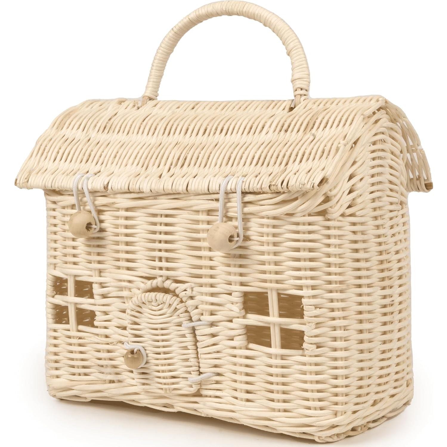 Cesta de Almacenamiento KOLWOVEN de Ratán Natural con Tapa