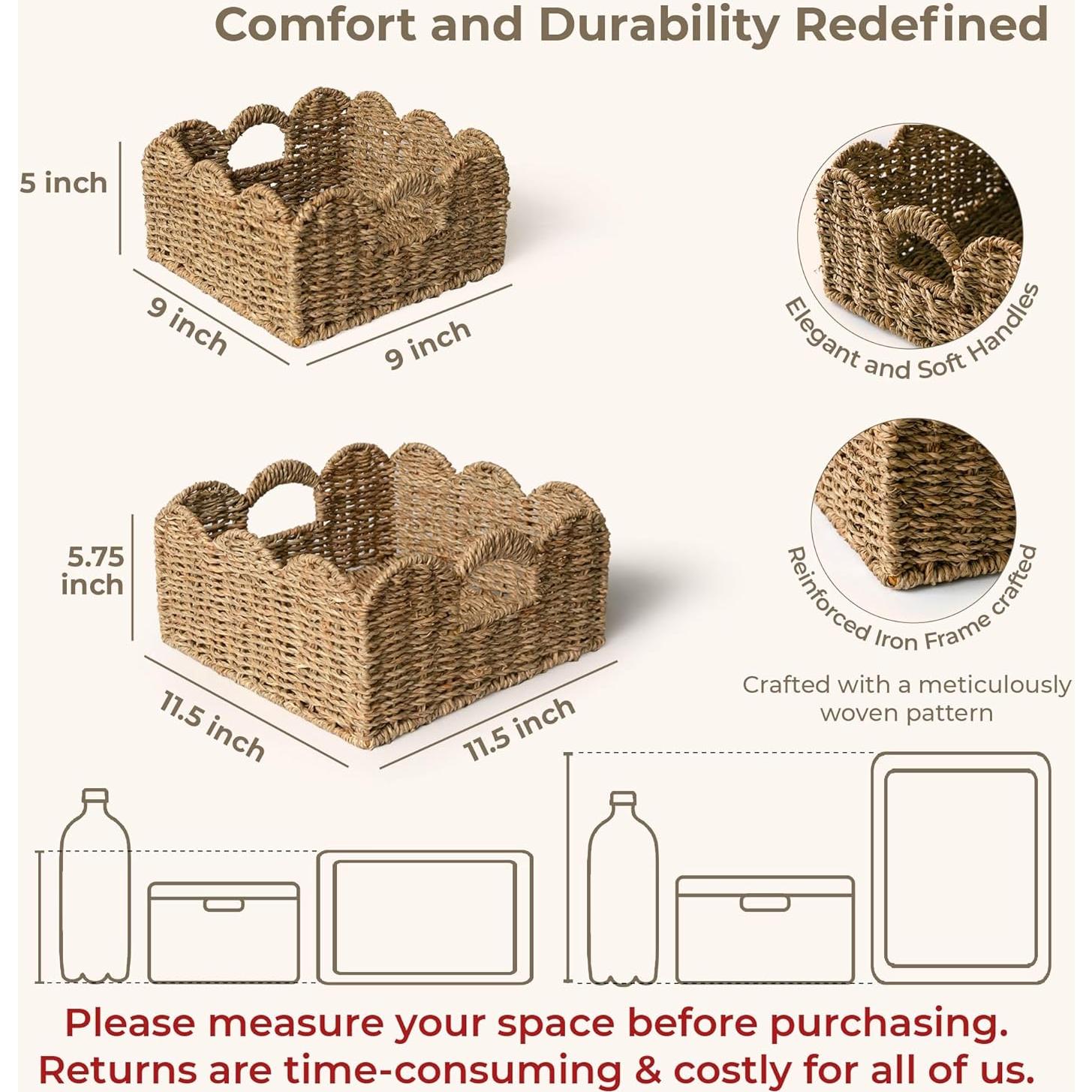 KOKODO Juego de 2 Cestas de Mimbre Tejidas a Mano - Almacenamiento