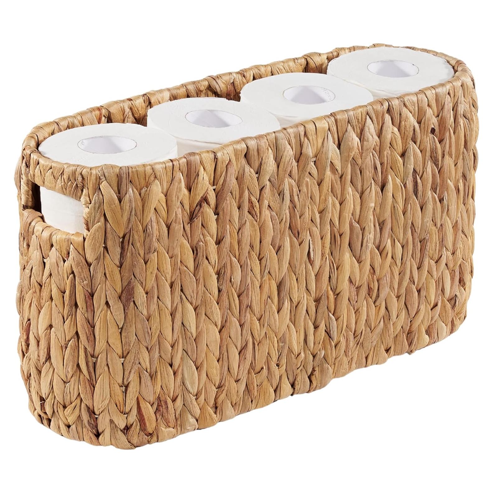 Toilet Paper Storage Basket, Toilet Paper Holder with Storage for Up to 8 Rolls, Coastal Bathroom Decor, Rattan Bathroom Accessories