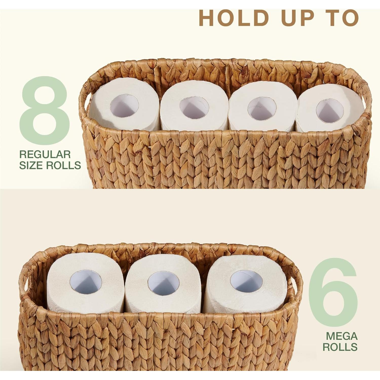 Toilet Paper Storage Basket, Toilet Paper Holder with Storage for Up to 8 Rolls, Coastal Bathroom Decor, Rattan Bathroom Accessories