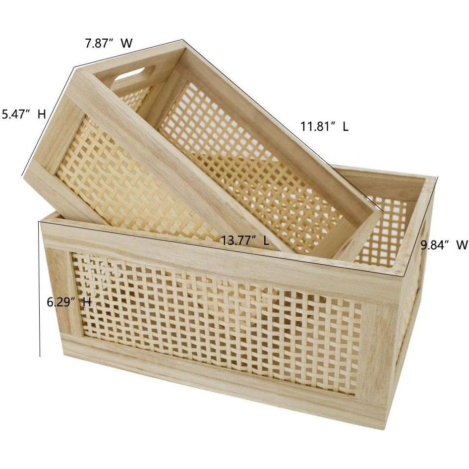 Cesta de Almacenamiento de Madera HDKJ - 2 Piezas Rectangulares