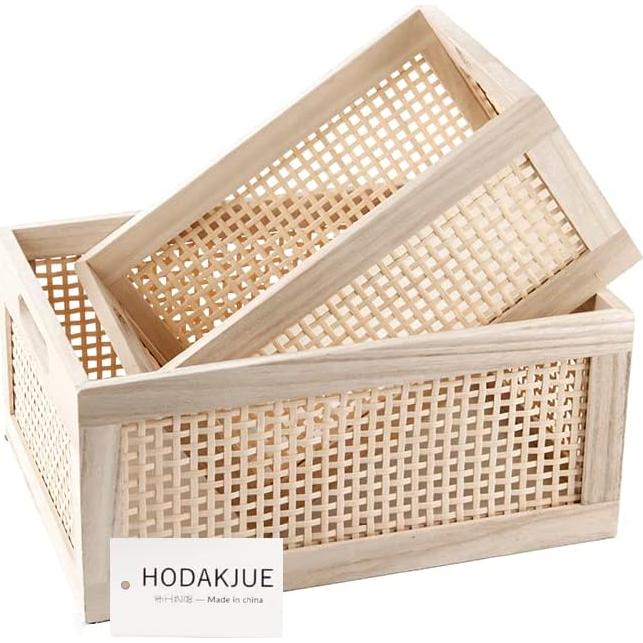 Cesta de Almacenamiento de Madera HDKJ - 2 Piezas Rectangulares