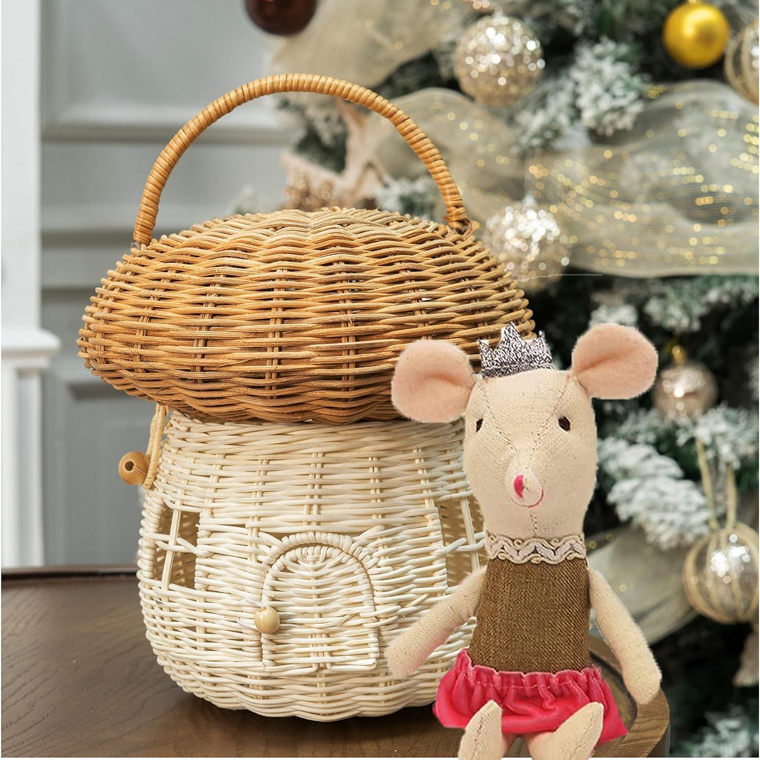 Cesta de Almacenamiento KOLWOVEN de Rattan Natural con Tapa - 22cm